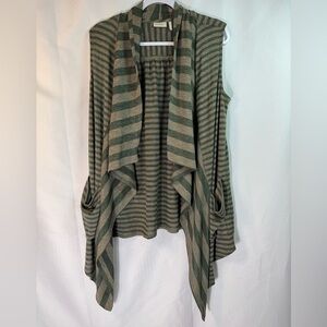 LOGO Women's Green & Oatmeal Striped Vest M